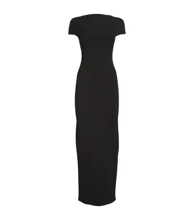 Khaite Basile High-neck Cap-sleeve Maxi Dress In Black