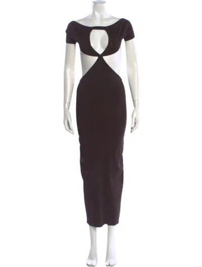 Pre-owned Khaite Bateau Neckline Midi Length Dress In Brown