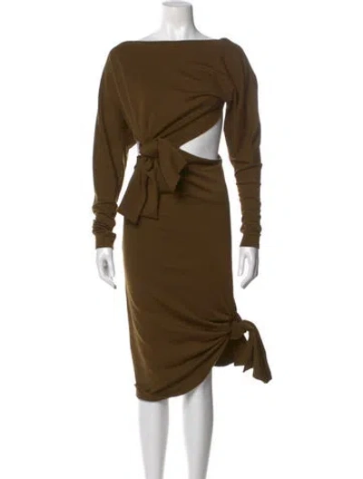 Pre-owned Khaite Bateau Neckline Midi Length Dress In Brown