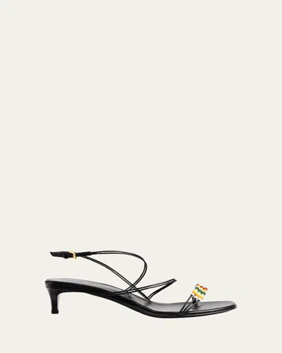 Khaite Beaded Leather Kitten-heel Sandals In Black Multi