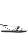 Khaite Black Leather Loop Sandals In Black