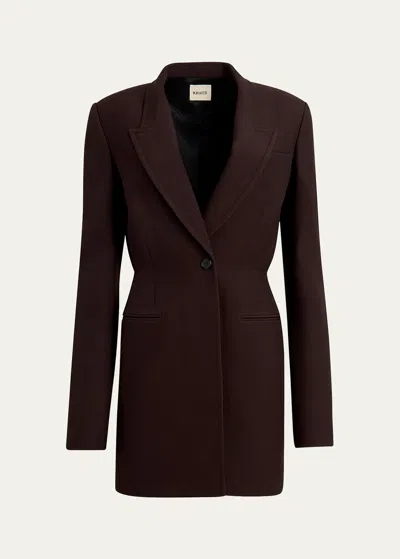 Khaite Beckett Long Blazer Jacket In Dark Brown