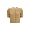 Khaite The Nora Short Sleeve Cashmere Cardigan In Brown