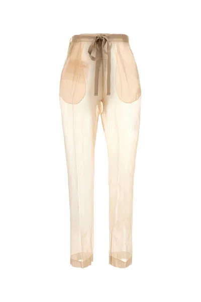 Khaite Beige Semi-transparent Silk Pants With Drawstring Waist