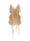 Khaite Piet Cascading-ruffle Sleeveless Tunic Top In Beige