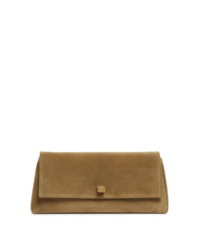 Khaite Beige Suede Audrey Clutch In Beige Beige   #ddbb8c
