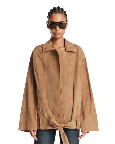 Khaite Beige Suede Jacket In Beige Beige   #ddbb8c