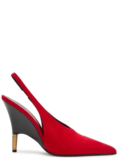 Khaite Bella 100 18kt Gold-plated Suede Slingback Pumps In Red