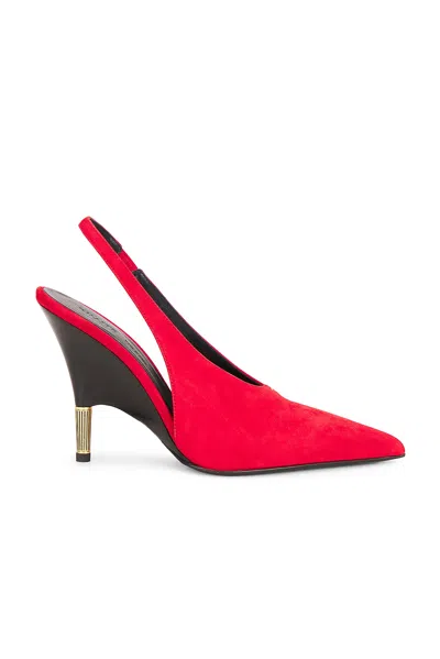 Khaite Bella 100 18kt Gold-plated Suede Slingback Pumps In Red