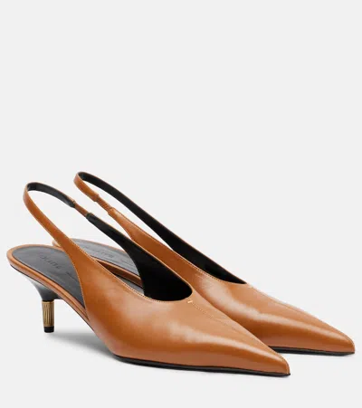 Khaite Bella 55 18kt Gold-plated Leather Slingback Pumps In Brown
