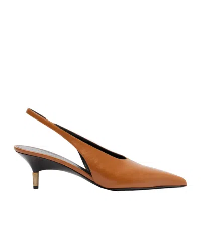 Khaite Bella 55 18kt Gold-plated Leather Slingback Pumps In Brown