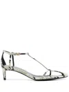 Khaite Python-embossed Leather T-strap Sandals In Beige