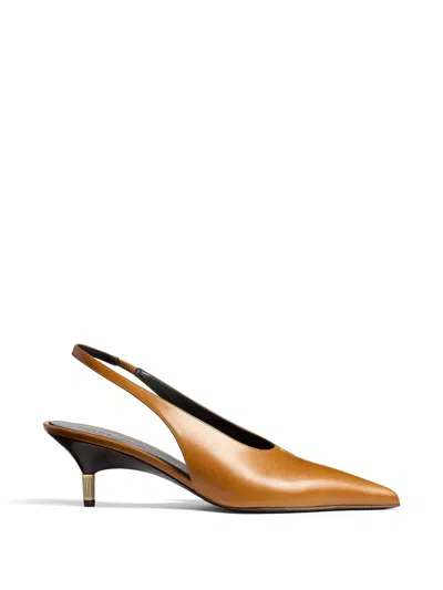 Khaite Bella 55 18kt Gold-plated Leather Slingback Pumps In Brown