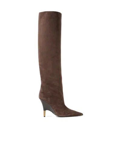 Khaite Bella Suede Knee Boots In Brown