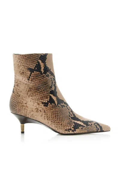 Khaite Bella Python-embossed Leather Ankle Boots In Brown