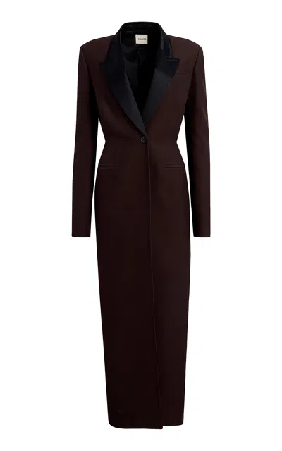 Khaite Bellow Satin-trimmed Suiting Coat In Brown