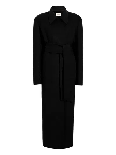 Khaite Belted Collared Coat In Black