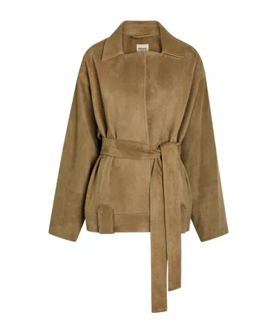Khaite Belted Suede Jacket In Green