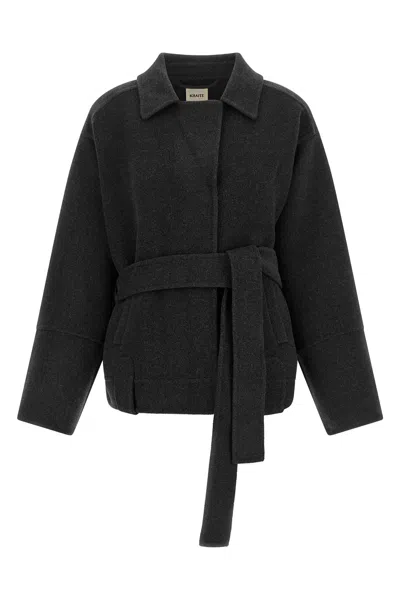 Khaite Belted Wool Jacket In Gray
