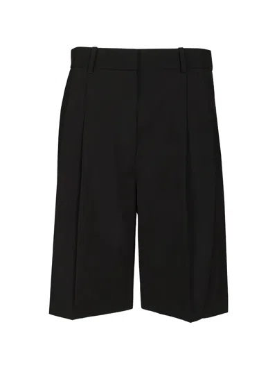 Khaite Belt-loop Shorts With Buttoned Closure, Size 2, 100% Virgin Wool In Nero