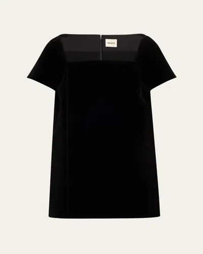 Khaite Benji Velvet Short-sleeve Mini Dress In Black