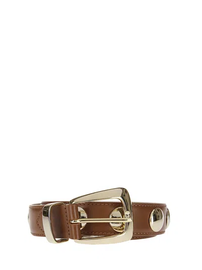 Khaite Benny Belt With Studs - Gold Buckle (30mm) In Tan