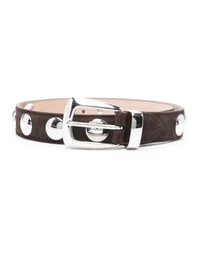 Khaite "benny" Belt With Studs Silver Buckle 30mm In Brown