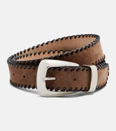 Khaite Benny Leather-trimmed Suede Belt In Brown