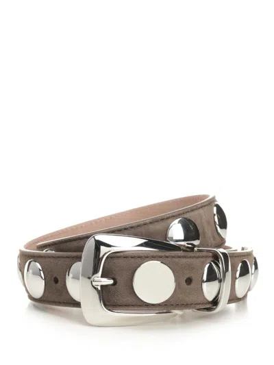 Khaite Benny Studded Suede Belt In Toffee Suede