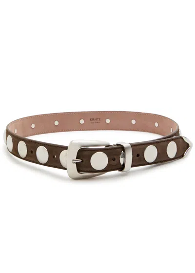 Khaite Benny Studded Suede Belt In Brown