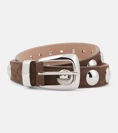 Khaite Benny Studded Suede Belt In Brown