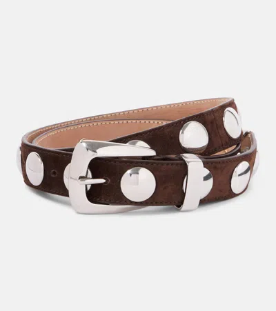 Khaite Benny Studded Suede Belt In Brown