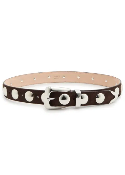Khaite Benny Studded Suede Belt In Dark Brown