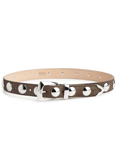 Khaite Benny Studded Suede Belt In Coffee