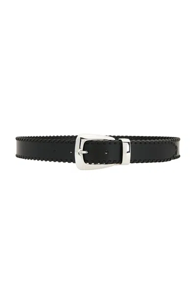 Khaite Benny Whipstitch Leather Belt In Black