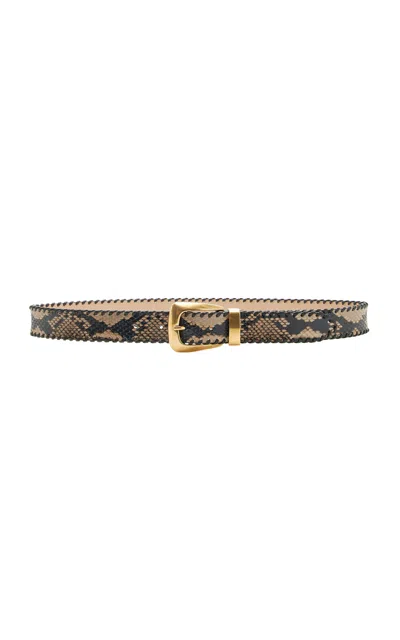 Khaite Benny Whipstitch Snake-effect Leather Belt In Brown