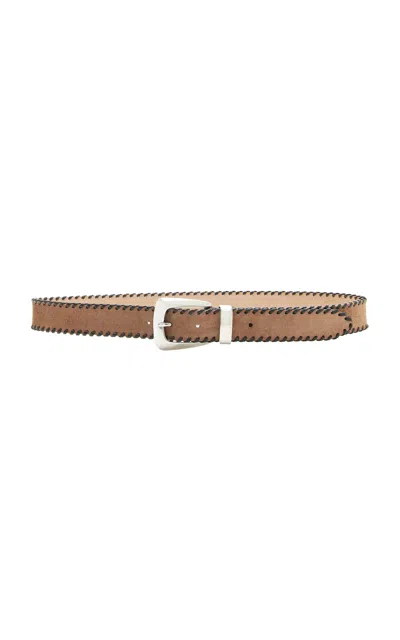 Khaite Benny Whipstitch Suede Belt In Brown