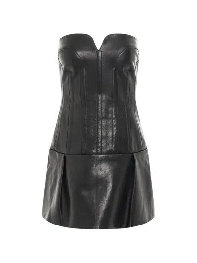 Khaite Beryn Leather Mini Dress In Black