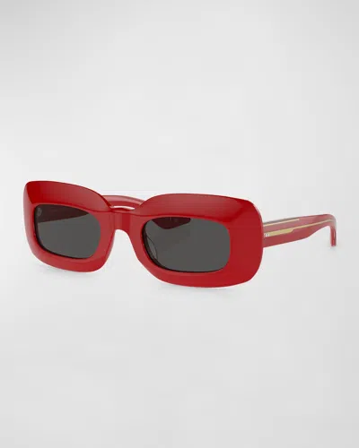 Khaite Beveled Acetate Rectangle Sunglasses In Red