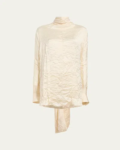 Khaite Bex Crinkle Scarf-neck Top In Nude & Neutrals
