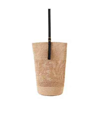 Khaite Billie Leather-trimmed Raffia Bucket Bag In Neutral