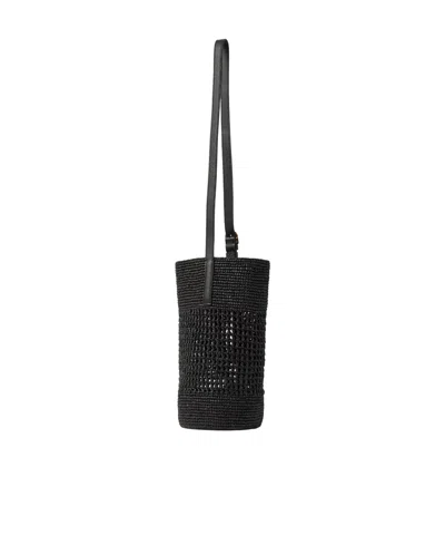 Khaite Billie Leather-trimmed Raffia Bucket Bag In Black