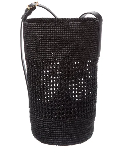 Khaite Billie Small Raffia & Leather Bucket Bag In Black