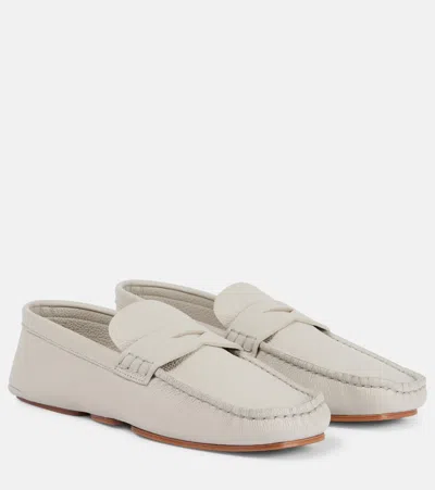 Khaite Billy Leather Penny Loafers In Grey