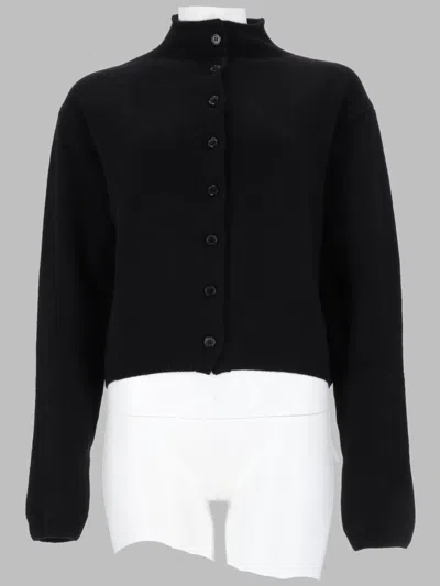Khaite Cropped Cardigan With High Neckline And Ribbed Details In Black