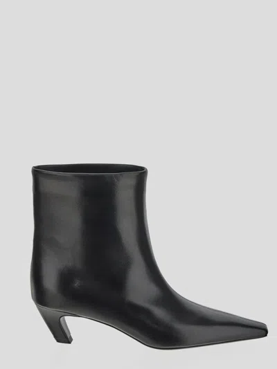 Khaite Black Leather Dallas Ankle Boots