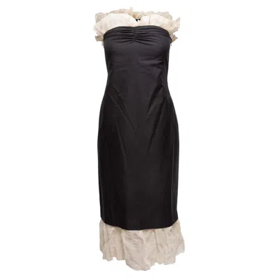 Pre-owned Khaite Black & White  Ruffle-trimmed Strapless Dress Size Us 2