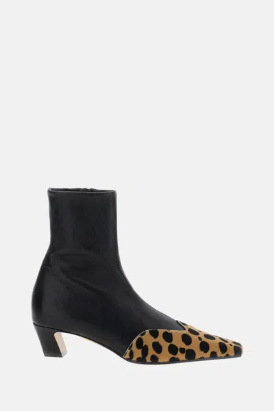 Khaite Nevada Leather And Leopard-print Calf Hair Ankle Boots In Black