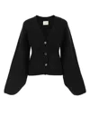 Khaite Relaxed Black Knit Sweater With Deep V-neckline In Black