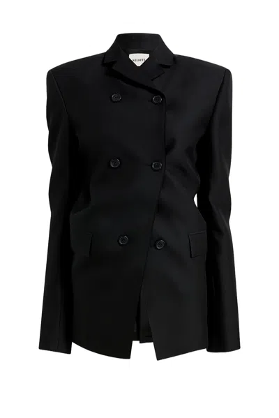 Khaite Black Double-breasted Wool-silk Blazer In Multi